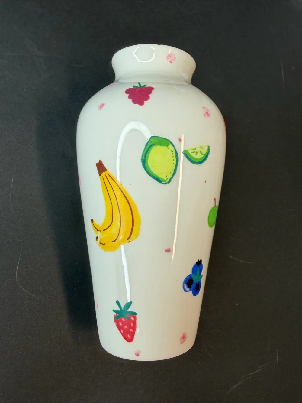 Hand Painted Fruit Vase White Ceramic Whimsical Cottagecore Kitchen Decor 6
